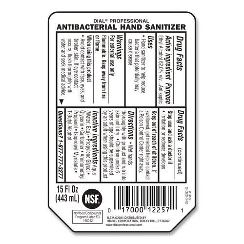 Image of Dial® Professional 17000122588 Antibacterial Gel Hand Sanitizer Refill for Versa Dispenser, Fragrance-Free, 15 oz, 6/Carton