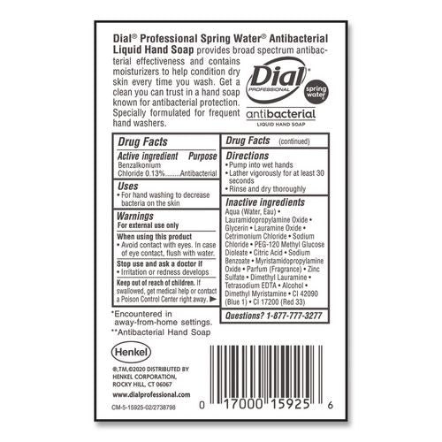 Image of Dial® Professional DIA15926EA Antibacterial Liquid Hand Soap, Spring Water Scent, 1 gal