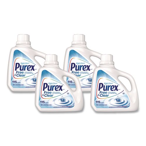Image of Purex® DIA 05020 Free and Clear Liquid HE Laundry Detergent, Unscented, 150 oz Bottle, 4/Carton