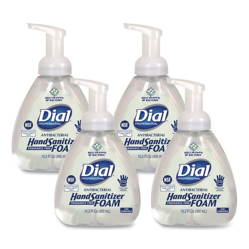 Image of Dial® Professional 1700006040 Antibacterial Foam Hand Sanitizer, 15.2 Oz Pump Bottle, Fragrance-Free, 4/carton