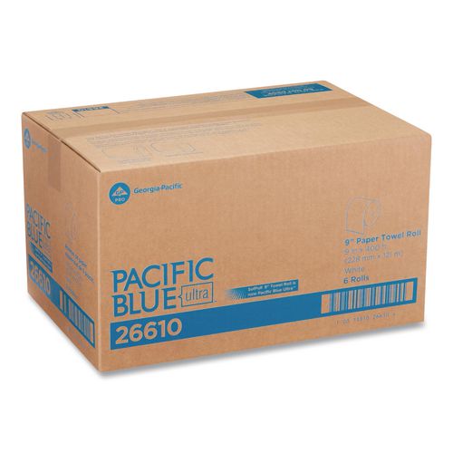 Image of Georgia Pacific® Professional 26610 SofPull Hardwound Paper Towel Roll, Nonperforated, 1-Ply, 9" x 400 ft, White, 6 Rolls/Carton