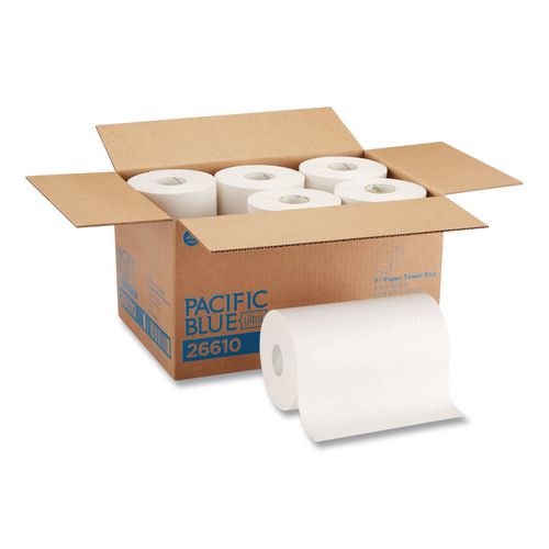 Image of Georgia Pacific® Professional 26610 SofPull Hardwound Paper Towel Roll, Nonperforated, 1-Ply, 9" x 400 ft, White, 6 Rolls/Carton