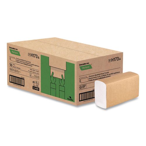 Image of Cascades PRO H173 Perform Multifold Towels, 2-Ply, 9 x 9.45, White, 150/Pack, 16 Packs/Carton