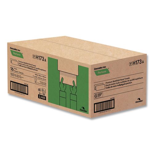 Image of Cascades PRO H173 Perform Multifold Towels, 2-Ply, 9 x 9.45, White, 150/Pack, 16 Packs/Carton