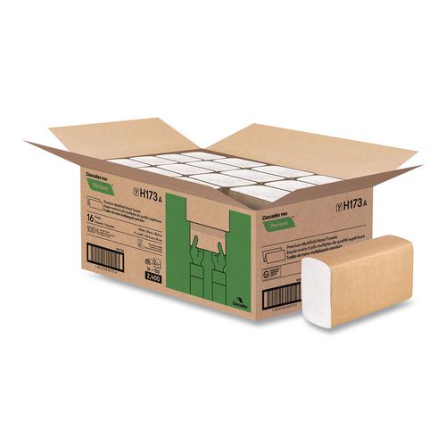 Image of Cascades PRO H173 Perform Multifold Towels, 2-Ply, 9 x 9.45, White, 150/Pack, 16 Packs/Carton