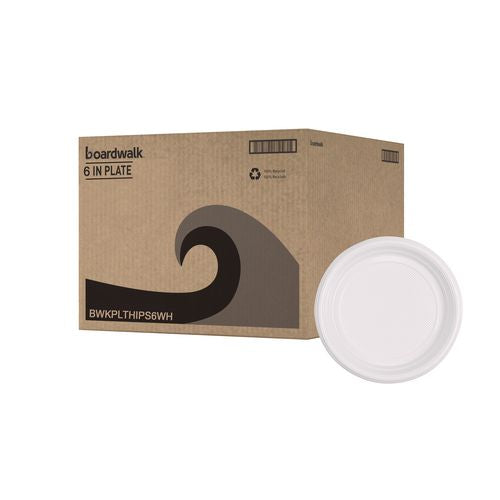 Image of Boardwalk® BWKPLTHIPS6WH Hi-Impact Plastic Dinnerware, Plate, 6" Dia, White, 1,000/carton