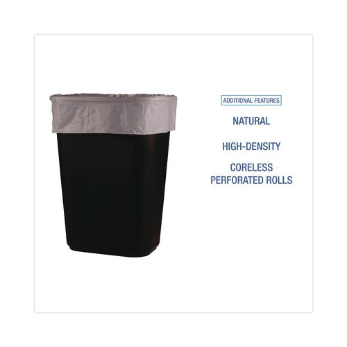 Image of Boardwalk® Z6036LN GR1 High-Density Can Liners, 30 gal, 8 mic, 30" x 36", Natural, Perforated Roll, 25 Bags/Roll, 20 Rolls/Carton
