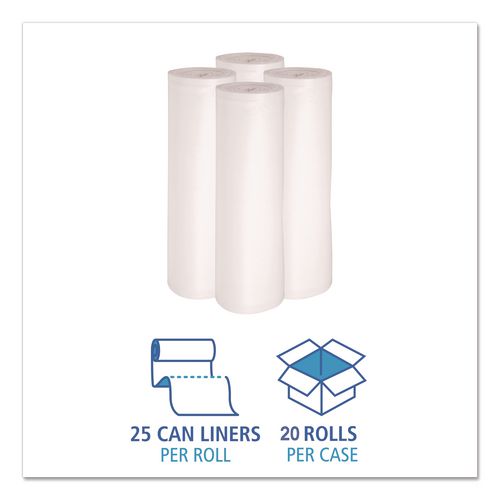 Image of Boardwalk® Z6036LN GR1 High-Density Can Liners, 30 gal, 8 mic, 30" x 36", Natural, Perforated Roll, 25 Bags/Roll, 20 Rolls/Carton