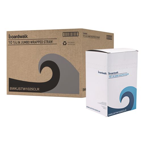 Image of Boardwalk® BWKJSTW1025CLR Wrapped Giant Straws, 10.25", Polypropylene, Clear, 100/Pack, 10 Packs/Carton