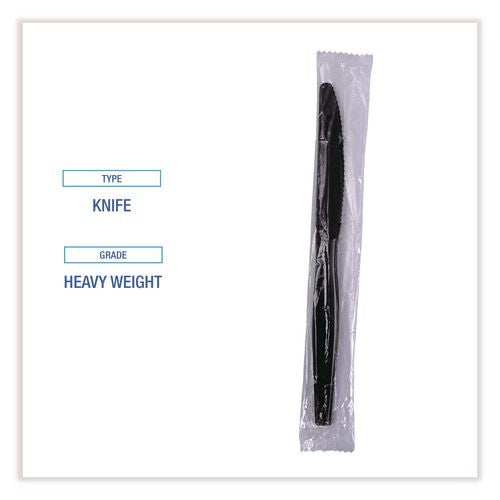 Image of Boardwalk® BWKKNIHWPPBIW Heavyweight Wrapped Polypropylene Cutlery, Knife, Plastic, Black, 1,000/Carton