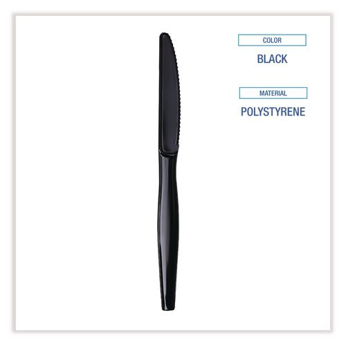 Image of Boardwalk® BWKKNIHWPPBIW Heavyweight Wrapped Polypropylene Cutlery, Knife, Plastic, Black, 1,000/Carton