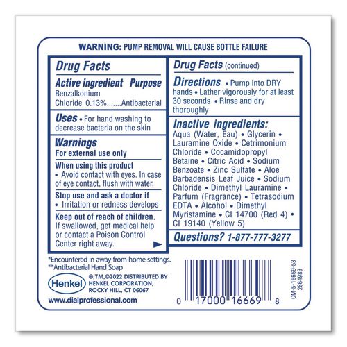Image of Dial® Professional 16670EA Antibacterial Foaming Hand Wash Refill for FIT Manual Dispenser, Original Scent, 1.2 L