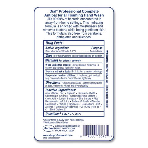 Image of Dial® Professional 16674 Antibacterial Foaming Hand Wash Refill for FIT Touch Free Dispenser, Original Scent, 1 L, 3/Carton