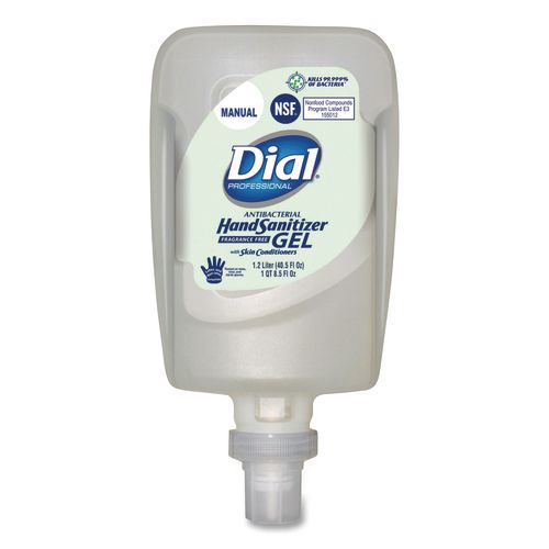 Image of Dial® Professional 16706 Antibacterial Gel Hand Sanitizer Refill For Fit Manual Dispenser, 1.2 L, Fragrance-Free, 3/carton