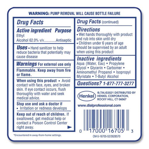 Image of Dial® Professional 16706 Antibacterial Gel Hand Sanitizer Refill For Fit Manual Dispenser, 1.2 L, Fragrance-Free, 3/carton