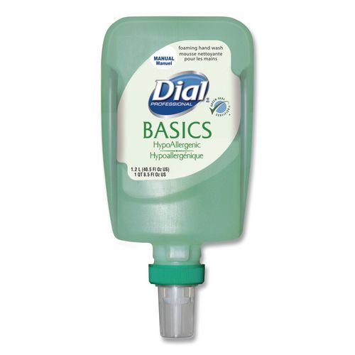 Image of Dial® Professional 16714 Basics Hypoallergenic Foaming Hand Wash Refill for FIT Manual Dispenser, Honeysuckle Scent, 1.2 L, 3/Carton