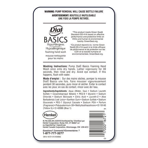 Image of Dial® Professional 16722EA Basics Hypoallergenic Foaming Hand Wash Refill for FIT Touch Free Dispenser, Honeysuckle Scent, 1 L