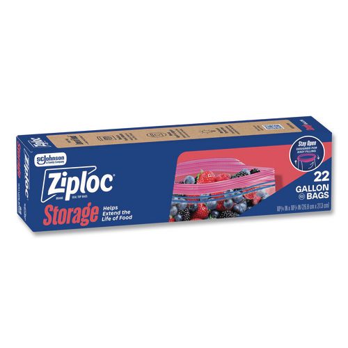 Image of Ziploc® 383231 Double Zipper Storage Bags, Triple System Seal, Gallon, 9.6" x 12.1", Clear, 22 Bags/Box, 12 Boxes/Carton
