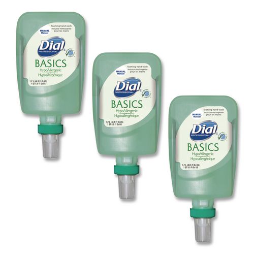 Image of Dial® Professional 16714 Basics Hypoallergenic Foaming Hand Wash Refill for FIT Manual Dispenser, Honeysuckle Scent, 1.2 L, 3/Carton