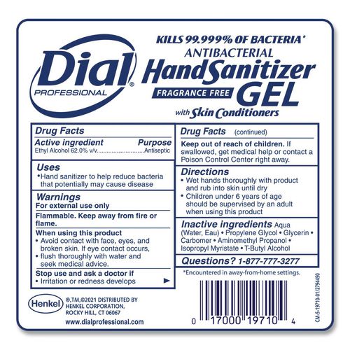 Image of Dial® Professional 19717CT Antibacterial Foaming Hand Sanitizer Refill for Dial 1700 V Dispenser, 1.2 L, Fragrance Free, 3/Carton