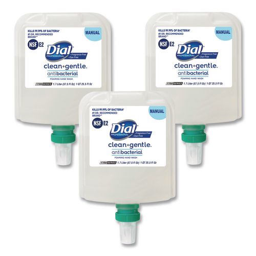 Image of Dial® Professional 17000 32094 Clean+Gentle Antibacterial Foaming Hand Wash Refill for 1700 Dispenser, Fragrance-Free, 1.7 L, 3/Carton
