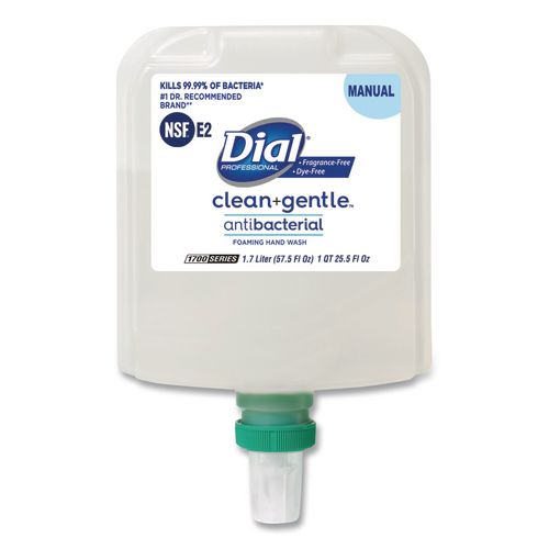 Image of Dial® Professional 17000 32094 Clean+Gentle Antibacterial Foaming Hand Wash Refill for 1700 Dispenser, Fragrance-Free, 1.7 L, 3/Carton