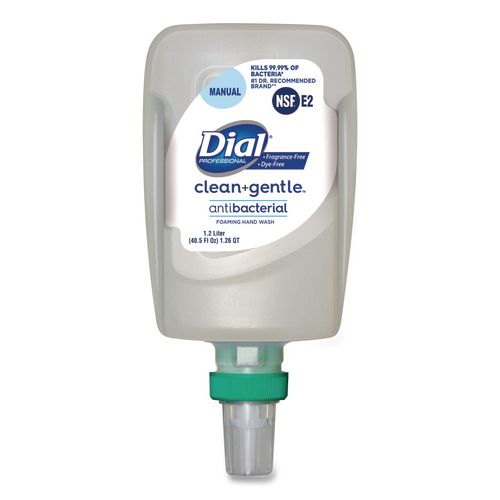 Image of Dial® Professional 32100CT Clean+Gentle Antibacterial Foaming Hand Wash Refill for FIT Manual Dispenser, Fragrance-Free, 1.2 L, 3/Carton
