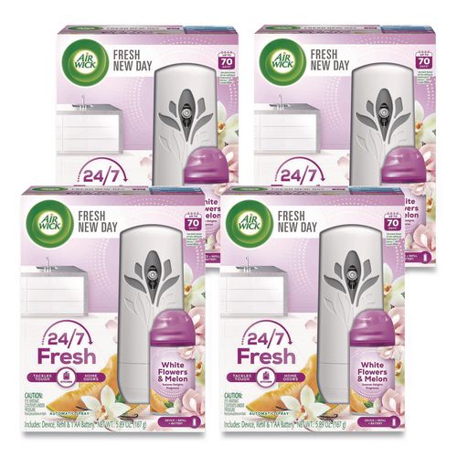 Image of Air Wick® 62338-88410 Freshmatic Ultra Automatic Sprayer Starter Kit, 5.89 oz, White Flowers and Melon Summer Delights, Asst Dispenser Color, 4/CT