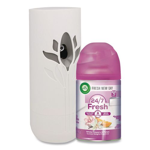Image of Air Wick® 62338-88410 Freshmatic Ultra Automatic Sprayer Starter Kit, 5.89 oz, White Flowers and Melon Summer Delights, Asst Dispenser Color, 4/CT