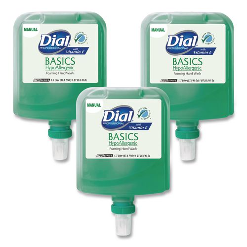 Image of DialÂ® Professional Basics Hypoallergenic Foaming Hand Wash Refill for 1700 Dispenser, with Vitamin E, Honeysuckle Scent, 1.7 L, 3/Carton