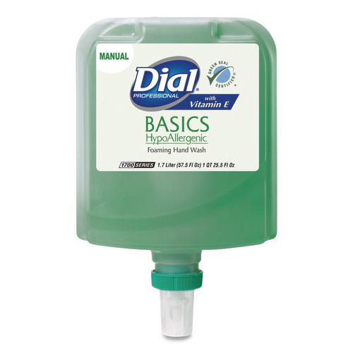 Image of DialÂ® Professional Basics Hypoallergenic Foaming Hand Wash Refill for 1700 Dispenser, with Vitamin E, Honeysuckle Scent, 1.7 L, 3/Carton
