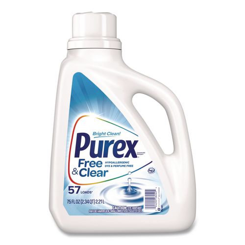 Image of Purex® 10024200060401 Free and Clear Liquid HE Laundry Detergent, Unscented, 57 Loads, 75 oz Bottle, 6/Carton