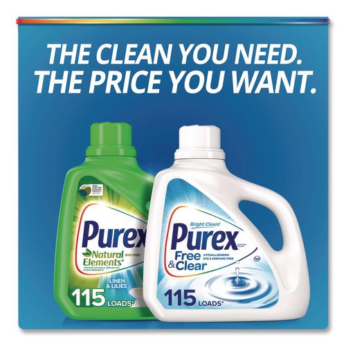 Image of Purex® 10024200060401 Free and Clear Liquid HE Laundry Detergent, Unscented, 57 Loads, 75 oz Bottle, 6/Carton