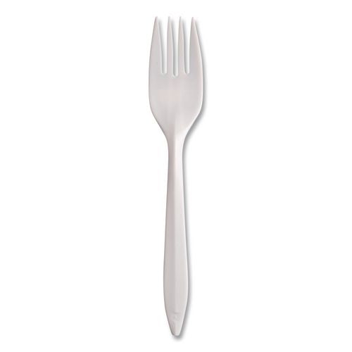 Image of SOLO® F6OW Style Setter Medium Weight Polypropylene Cutlery, Fork, Plastic, White, 1,000/Carton
