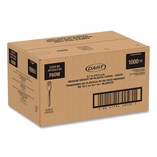 Image of SOLO® F6OW Style Setter Medium Weight Polypropylene Cutlery, Fork, Plastic, White, 1,000/Carton