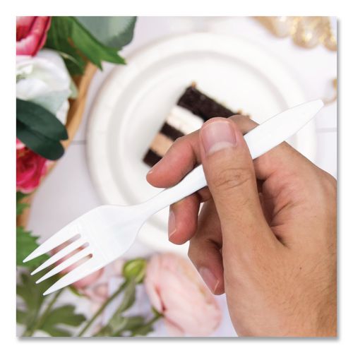 Image of SOLO® F6OW Style Setter Medium Weight Polypropylene Cutlery, Fork, Plastic, White, 1,000/Carton