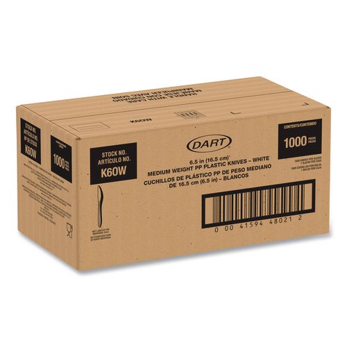 Image of SOLO® K6OW Style Setter Medium Weight Polypropylene Cutlery, Knife, Plastic, White, 1,000/Carton