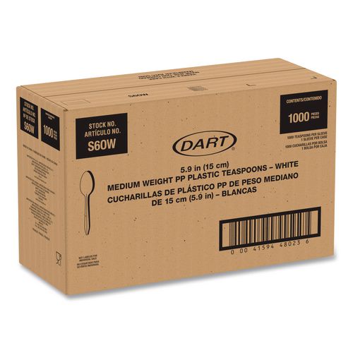 Image of SOLO® S6OW Style Setter Medium Weight Polypropylene Cutlery, Teaspoon, Plastic, White, 1,000/Carton