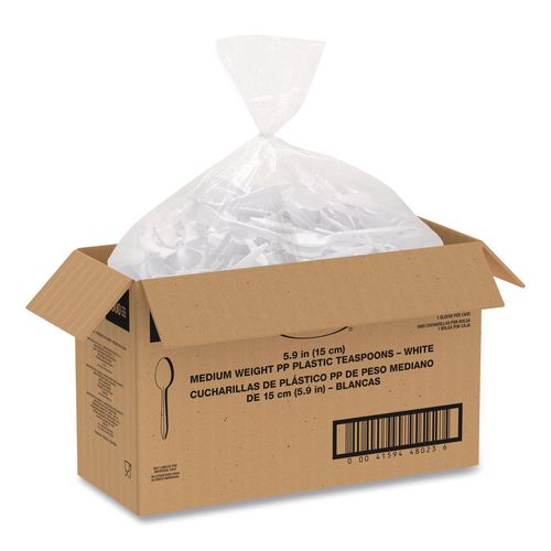 Image of SOLO® S6OW Style Setter Medium Weight Polypropylene Cutlery, Teaspoon, Plastic, White, 1,000/Carton