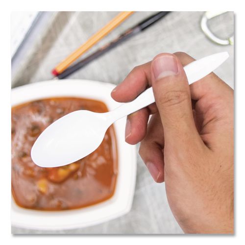 Image of SOLO® S6OW Style Setter Medium Weight Polypropylene Cutlery, Teaspoon, Plastic, White, 1,000/Carton