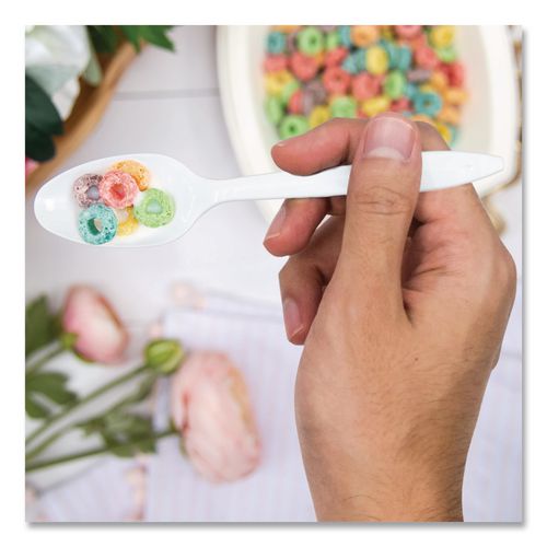 Image of SOLO® S6OW Style Setter Medium Weight Polypropylene Cutlery, Teaspoon, Plastic, White, 1,000/Carton