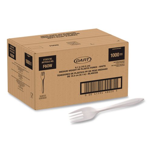 Image of SOLO® F6OW Style Setter Medium Weight Polypropylene Cutlery, Fork, Plastic, White, 1,000/Carton