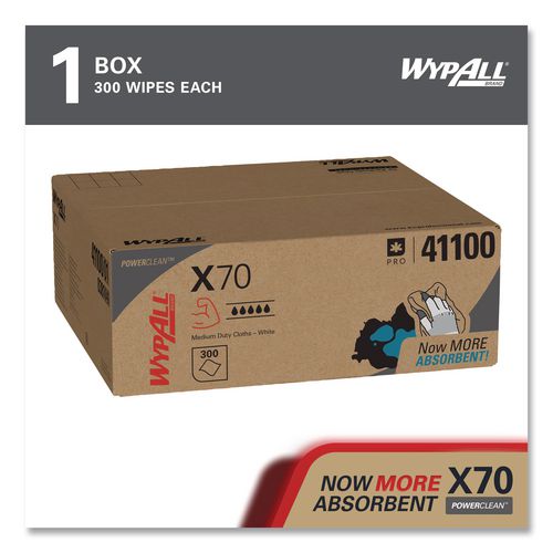 Image of WypAll® 41100 X70 Cloths, Flat Sheet, 16.6 x 14.9, White, 300/Carton