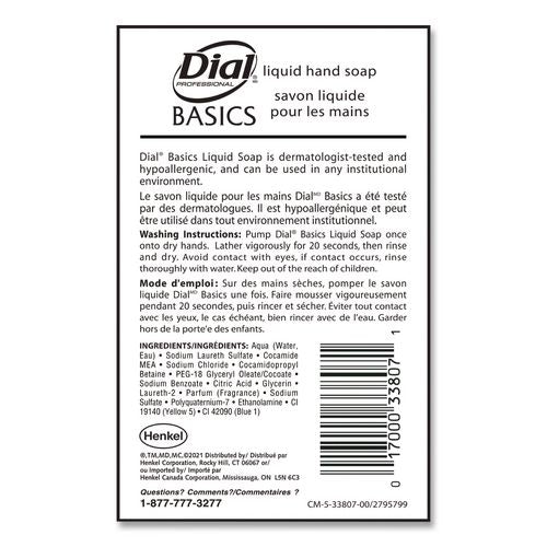 Image of Dial® Professional DIA 33809 Basics MP Free Liquid Hand Soap Refill, Honeysuckle Scent, 3.78 L, 4/Carton