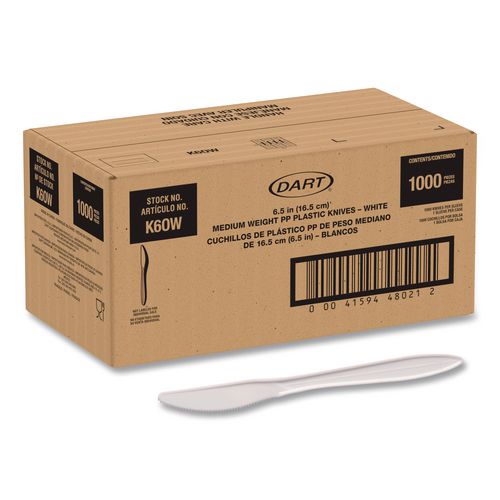Image of SOLO® K6OW Style Setter Medium Weight Polypropylene Cutlery, Knife, Plastic, White, 1,000/Carton