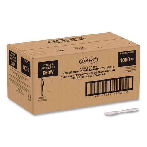 Image of SOLO® K6OW Style Setter Medium Weight Polypropylene Cutlery, Knife, Plastic, White, 1,000/Carton