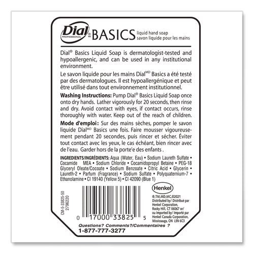 Image of Dial® Professional DIA 33827 Basics MP Free Liquid Hand Soap Refill for Versa Dispenser, Unscented, 15 oz, 6/Carton