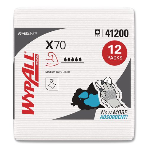 Image of WypAll® 41200 X70 Cloths, 1/4 Fold, 12.5 x 12, White, 76/Pack, 12 Packs/Carton