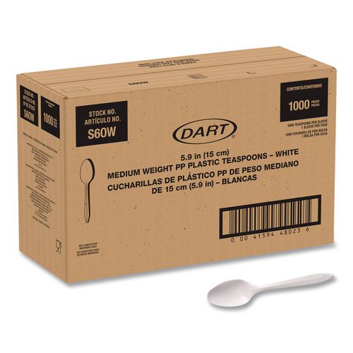 Image of SOLO® S6OW Style Setter Medium Weight Polypropylene Cutlery, Teaspoon, Plastic, White, 1,000/Carton