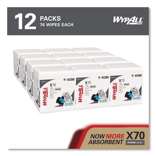 Image of WypAll® 41200 X70 Cloths, 1/4 Fold, 12.5 x 12, White, 76/Pack, 12 Packs/Carton
